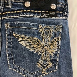 Miss Me  sz 28 boot cut jeans with wings on pocket